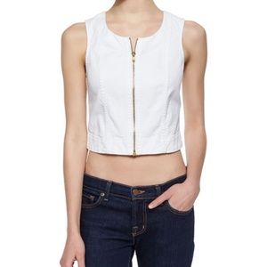 7 For All Mankind Front-Zip Denim Tank - White